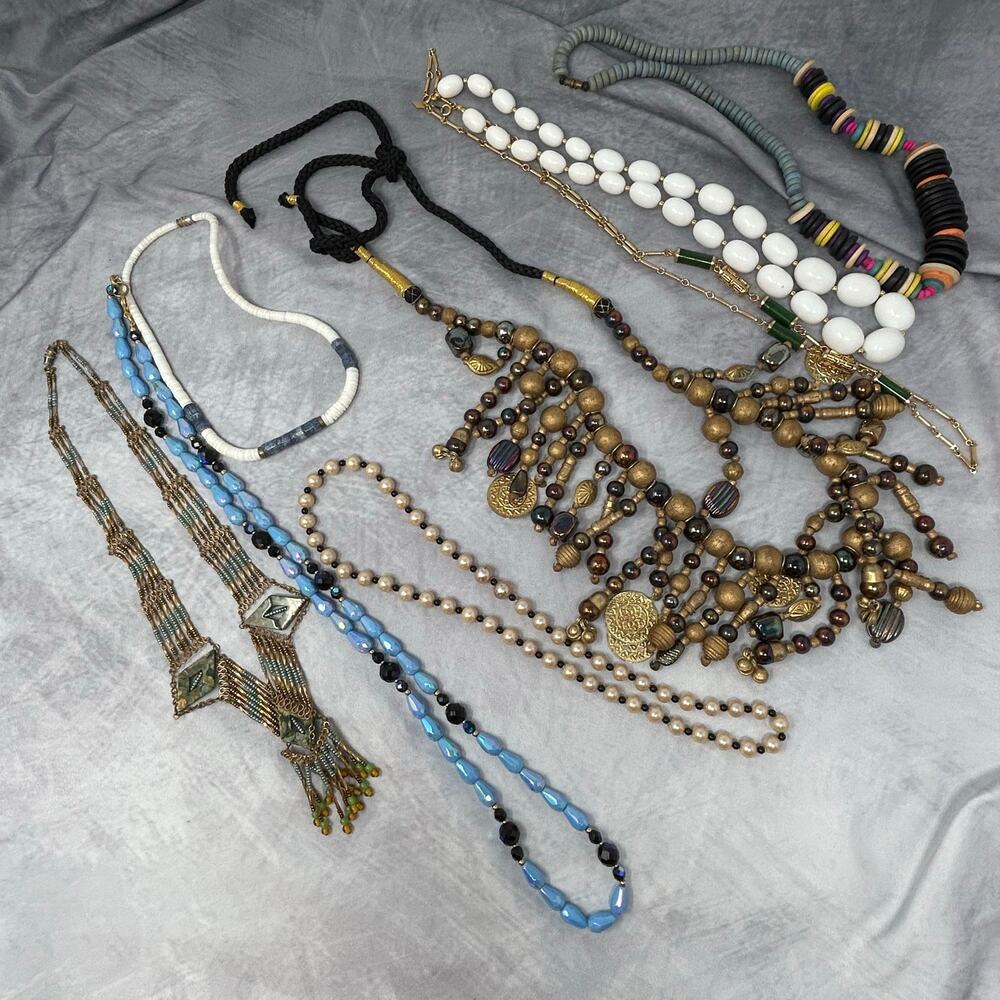 Lot 8 Vintage Jewelry Costume Necklaces Boho Chunky Hippie Puka Shell Eclectic